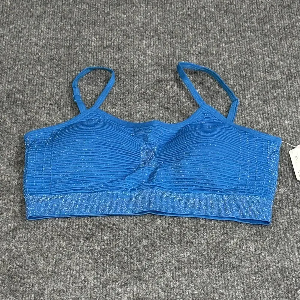 Anemone Bra Womens One Size Blue Glitter Bralette Seamless Adjustable Straps New